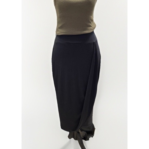 Athleta Release Midi Skirt Black Draped Wrap Athleisure Travel Womens Small - Picture 2 of 10